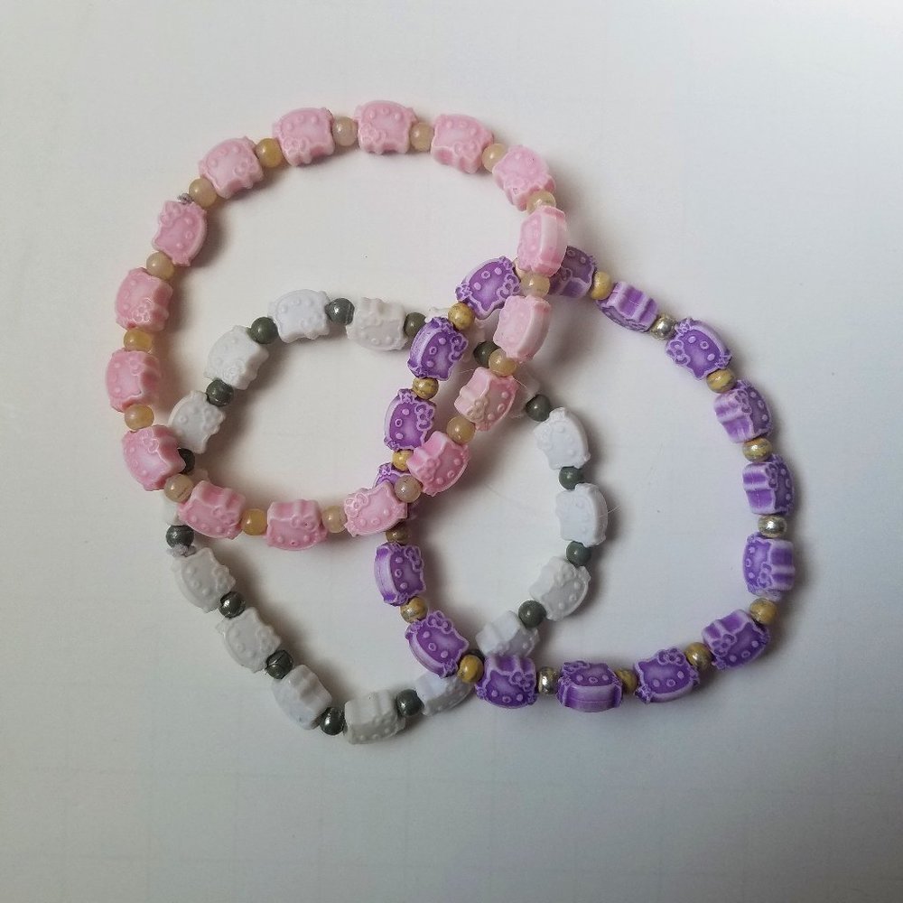 Sanrio Hello Kitty 3pcs Bracelet Set Pastel Pink White Purple
